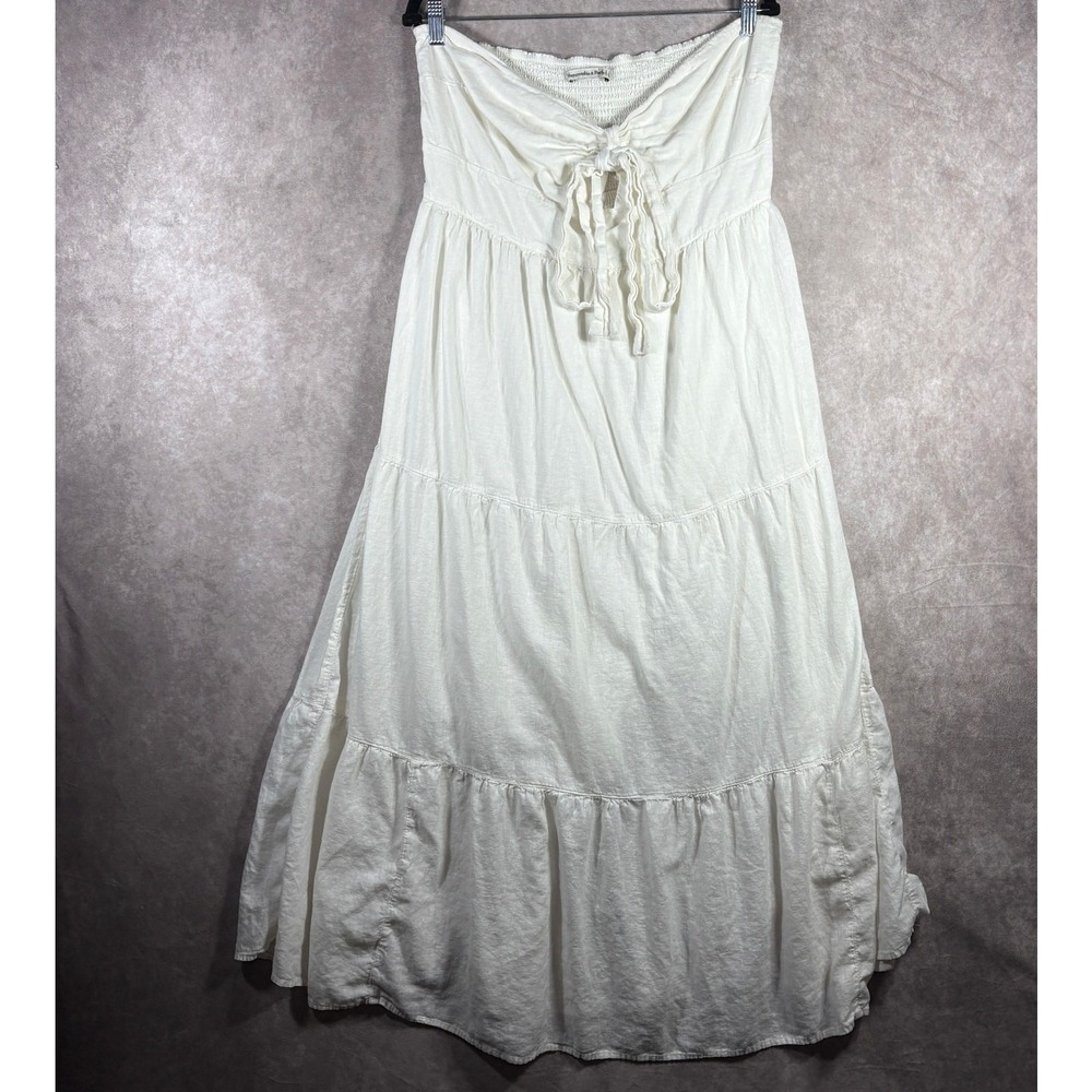 Abercrombie & Fitch Dress Size XL White Linen Blend Halter‎ Tiered Beach Boho